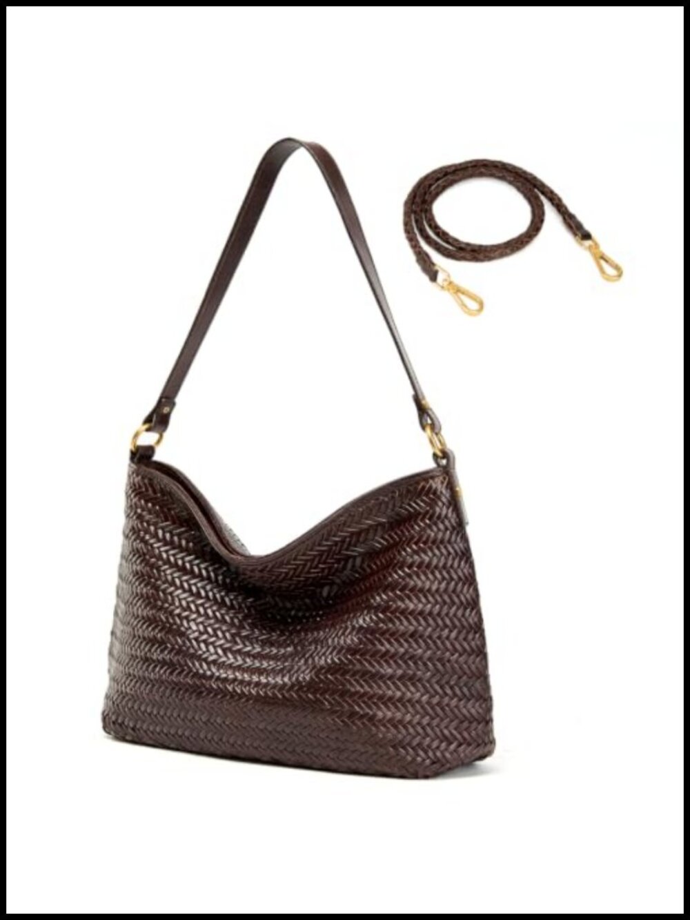 Handwoven Leather Tote Shoulder Bag Women Fits 13-14 Laptop